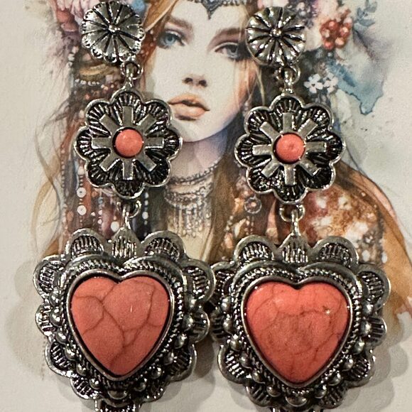 Playful Pink Heart Western Charm Earrings - Picture 5 of 10